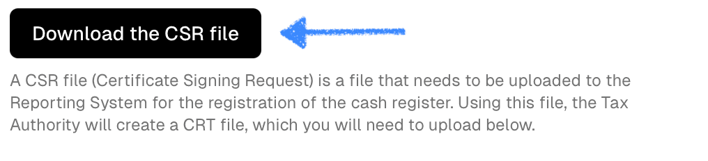 Download the CSR file from the page of the created cash register in the VCR system (where you also took the IP address).